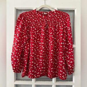 Lucky Brand Women’s L Red Multi Floral Gemma Smocked Yoke Blouse